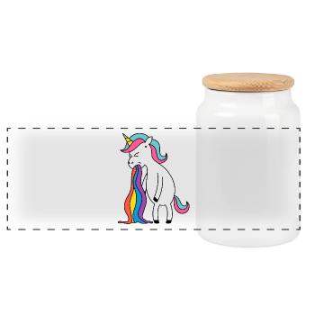 Unicorn rainbow puke. No buck Gagging - Panoramic Cookie Jar with Wooden Lid - white - Front