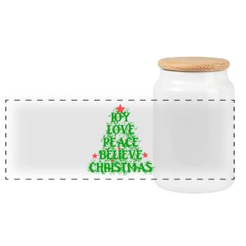 Joy Love Peace Believe Christmas - Panorama Keksdose mit Holzdeckel - Weiß - Vorne