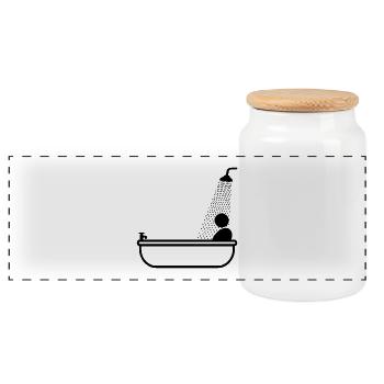 bathing - showering - Panoramic Cookie Jar with Wooden Lid - white - Front