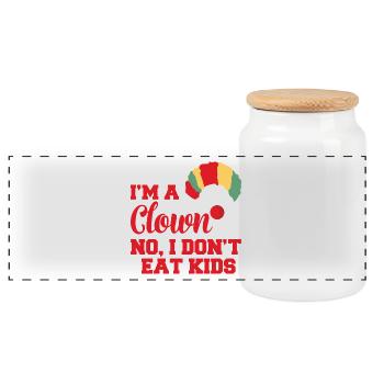 Clown: I'm A Clown. No, I don't eat kids gift - Panoramic Cookie Jar with Wooden Lid - white - Front