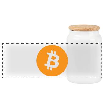 Bitcoin Logo - Panorama Keksdose mit Holzdeckel - Weiß - Vorne