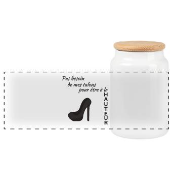 Pas besoin de mes talons pour être à la hauteur - Boîte à biscuits avec couvercle en bois - blanc - Devant