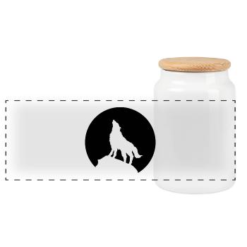 wolf - Panoramic Cookie Jar with Wooden Lid - white - Front