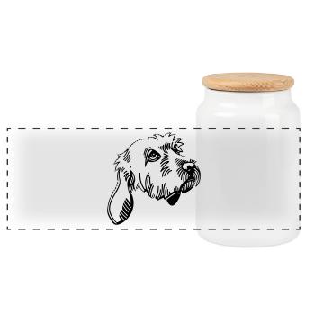 Basset Fauve De Bretagne - Panoramic Cookie Jar with Wooden Lid - white - Front