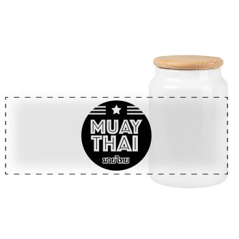 Muay Thai - Boîte à biscuits avec couvercle en bois - blanc - Devant