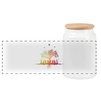 Colorful nature city tree skyscraper bird roots house - Panoramic Cookie Jar with Wooden Lid - white - Front