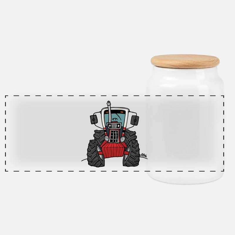 0280 Red tractor 1086 - Panorama Keksdose mit Holzdeckel - Weiß