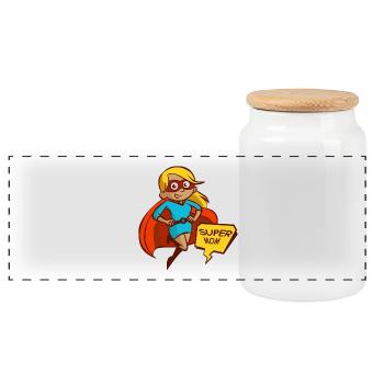 SUPER MOM - Panorama Keksdose mit Holzdeckel - Weiß - Vorne