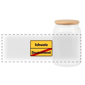 Schweiz Auswandern! Im Ortsschild Desing! - Panorama Keksdose mit Holzdeckel - Weiß - Vorne