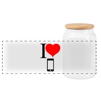 I love mobile and smartphone - Panoramic Cookie Jar with Wooden Lid - white - Front
