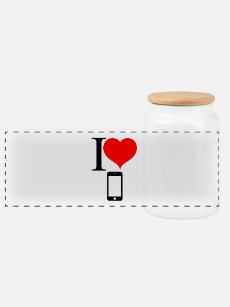 I love Handy und Smartphone - Panorama Keksdose mit Holzdeckel - Weiß