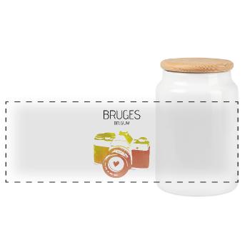 Camera Bruges Belgium - Panoramic Cookie Jar with Wooden Lid - white - Front