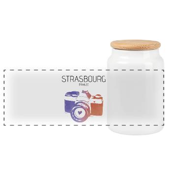 Camera Strasbourg France - Panoramic Cookie Jar with Wooden Lid - white - Front