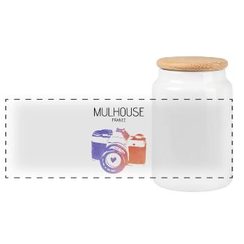Camera Mulhouse France - Panoramic Cookie Jar with Wooden Lid - white - Front