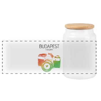 Camera Budapest - Panoramic Cookie Jar with Wooden Lid - white - Front