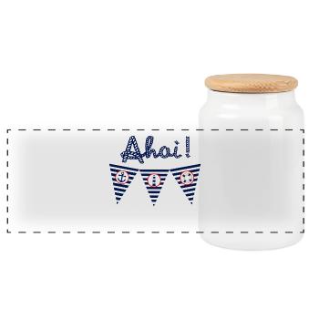 Ahoi, Meer, maritim, Flagge - Panorama Keksdose mit Holzdeckel - Weiß - Vorne