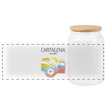 Kolumbien, Cartagena - Panorama Keksdose mit Holzdeckel - Weiß - Vorne