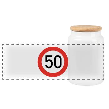 50 shield - Panoramic Cookie Jar with Wooden Lid - white - Front