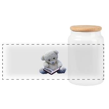 Teddy - Panorama Keksdose mit Holzdeckel - Weiß - Vorne