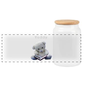 Teddy - Panorama Keksdose mit Holzdeckel - Weiß - Vorne