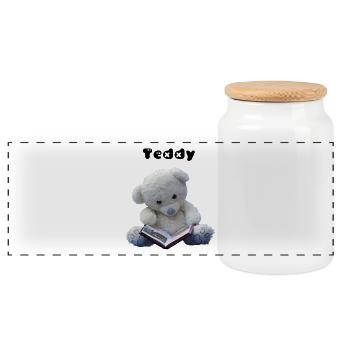 Teddy - Panorama Keksdose mit Holzdeckel - Weiß - Vorne