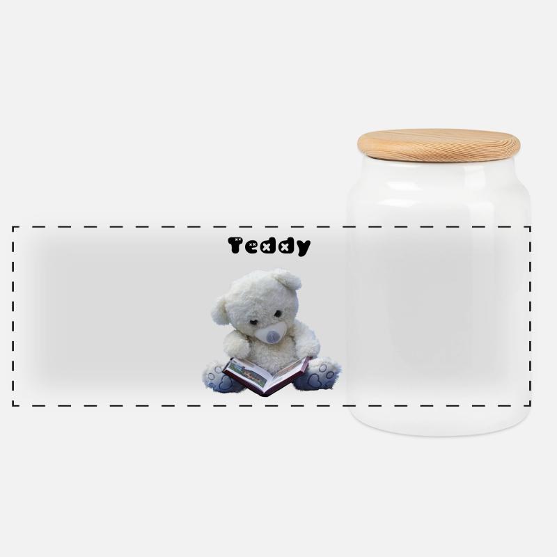 Teddy - Panorama Keksdose mit Holzdeckel - Weiß