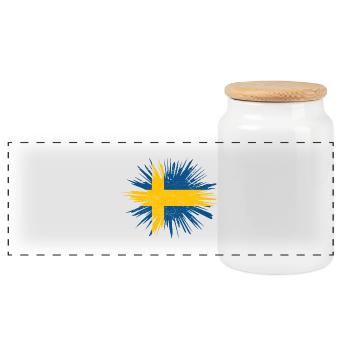 Gift Splatter Land Roots Sweden - Panoramic Cookie Jar with Wooden Lid - white - Front