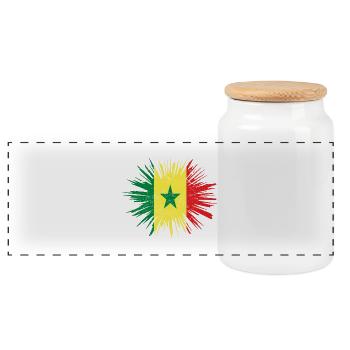 Geschenk Splatter Land Roots Senegal - Panorama Keksdose mit Holzdeckel - Weiß - Vorne