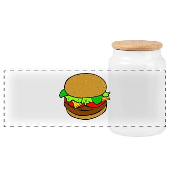 Burger Hamburger Fast Food Food Gift Idea - Panoramic Cookie Jar with Wooden Lid - white - Front