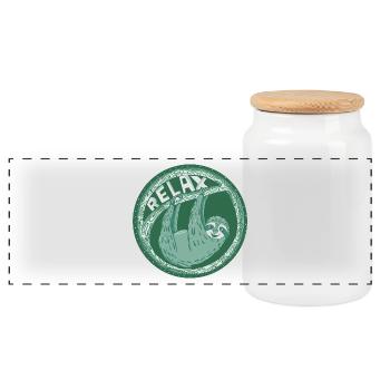 Relax - Green sloth - Panoramic Cookie Jar with Wooden Lid - white - Front