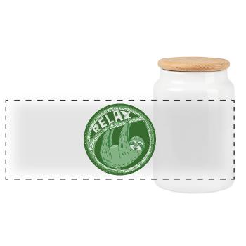 RELAX - pale green sloth - Panoramic Cookie Jar with Wooden Lid - white - Front