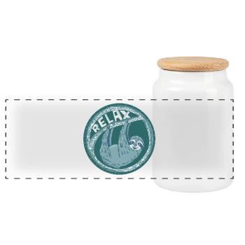 RELAX - blue sloth - Panoramic Cookie Jar with Wooden Lid - white - Front