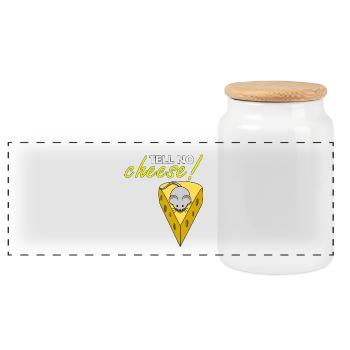 tell no cheese - erzähl kein Käse - Panorama Keksdose mit Holzdeckel - Weiß - Vorne