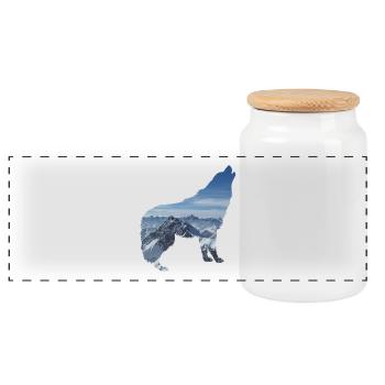 WOLF motif design gift idea birthday style - Panoramic Cookie Jar with Wooden Lid - white - Front