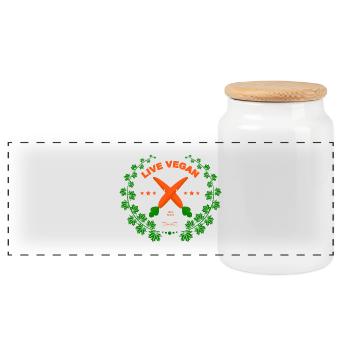 La vie végétalien 100% Nature - Boîte à biscuits avec couvercle en bois - blanc - Devant