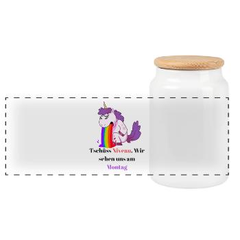 Einhorn Comic Sprüche Design - Panorama Keksdose mit Holzdeckel - Weiß - Vorne