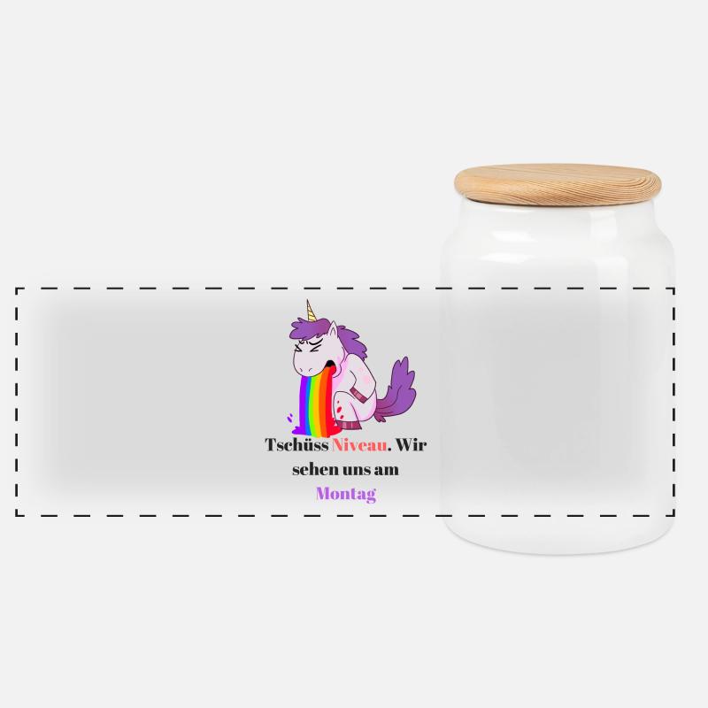 Einhorn Comic Sprüche Design - Panorama Keksdose mit Holzdeckel - Weiß