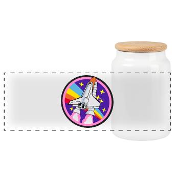 rocket - Panoramic Cookie Jar with Wooden Lid - white - Front