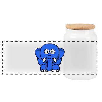 blauer Elefant - Panorama Keksdose mit Holzdeckel - Weiß - Vorne