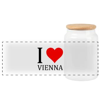 I love Vienna! - Panoramic Cookie Jar with Wooden Lid - white - Front