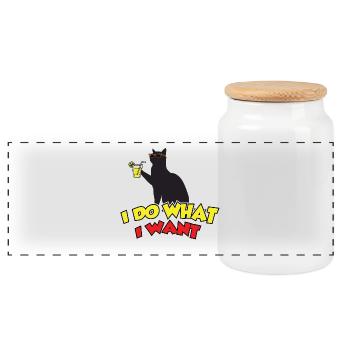 Chats T-shirt: Je fais ce que je veux! - Boîte à biscuits avec couvercle en bois - blanc - Devant