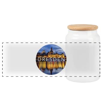 Dresden - Panorama Keksdose mit Holzdeckel - Weiß - Vorne