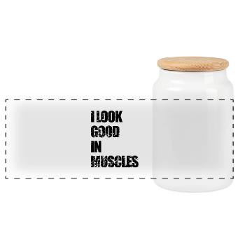 Weights. Lifting. Muskeln. Gewichte - Panoramic Cookie Jar with Wooden Lid - white - Front