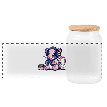 Gaming Mouse - Panoramic Cookie Jar with Wooden Lid - white - Front