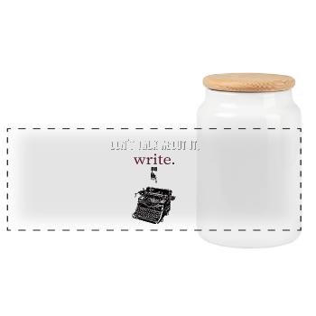 don't talk about it,write - Panoramic Cookie Jar with Wooden Lid - white - Front