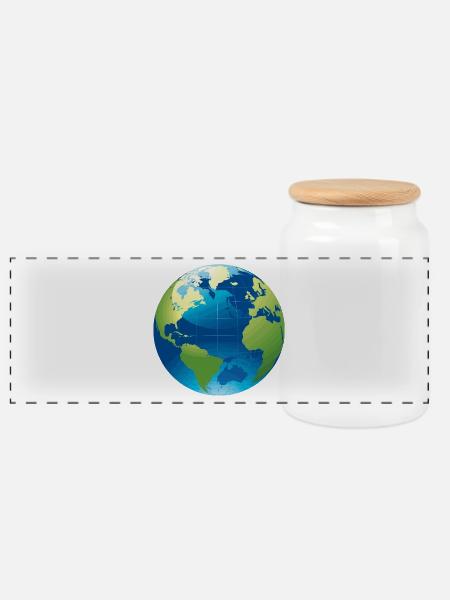 Globus - Weltkugel - Panorama Keksdose mit Holzdeckel - Weiß