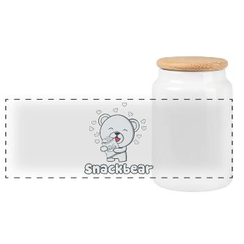 Snackbear / Snackbär mit Herzen - Panorama Keksdose mit Holzdeckel - Weiß - Vorne
