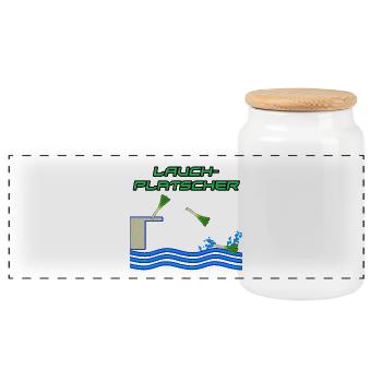 Lauchplatscher - Lustiges Wortspiel - Panorama Keksdose mit Holzdeckel - Weiß - Vorne