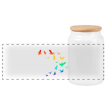Flock of birds birds rainbow - Panoramic Cookie Jar with Wooden Lid - white - Front