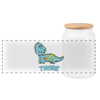 Dinosaurier lustig Kind Thore Geschenk Geburtstag - Panorama Keksdose mit Holzdeckel - Weiß - Vorne